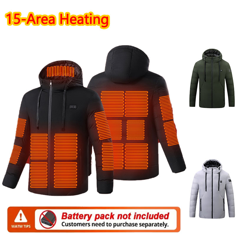 Outdoor Sport Jacket Men - 15 Bölge Isıtmalı Kışlık Kapüşonlu Ceket